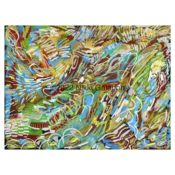 抽象アクリル画 緑色と茶色