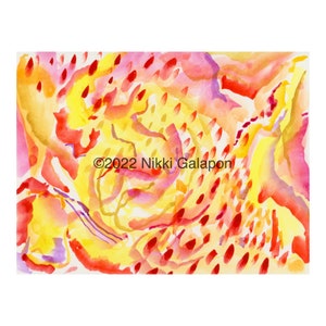 Compositie 23: originele abstract expressionistische aquarel op papier 6&quot;x7 7/8&quot; rood oranje geel roze paars moderne kunst