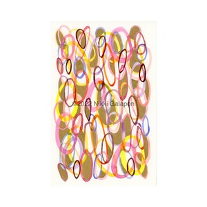 Pink Yellow Gold Ovals 01: original watercolor painting abstract modern art 5.5&quot; x 8.5&quot; metallic gold accents