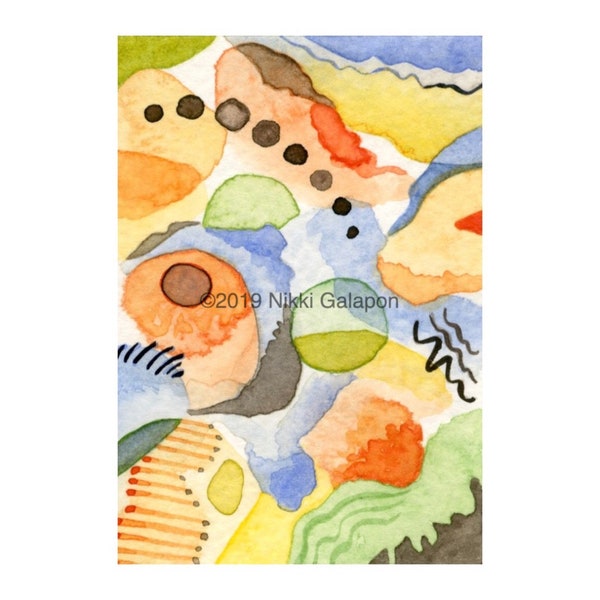 Dream Land 03: Archival Art PRINT of abstract watercolor painting modern wall decor blue orange green red yellow sepia brown