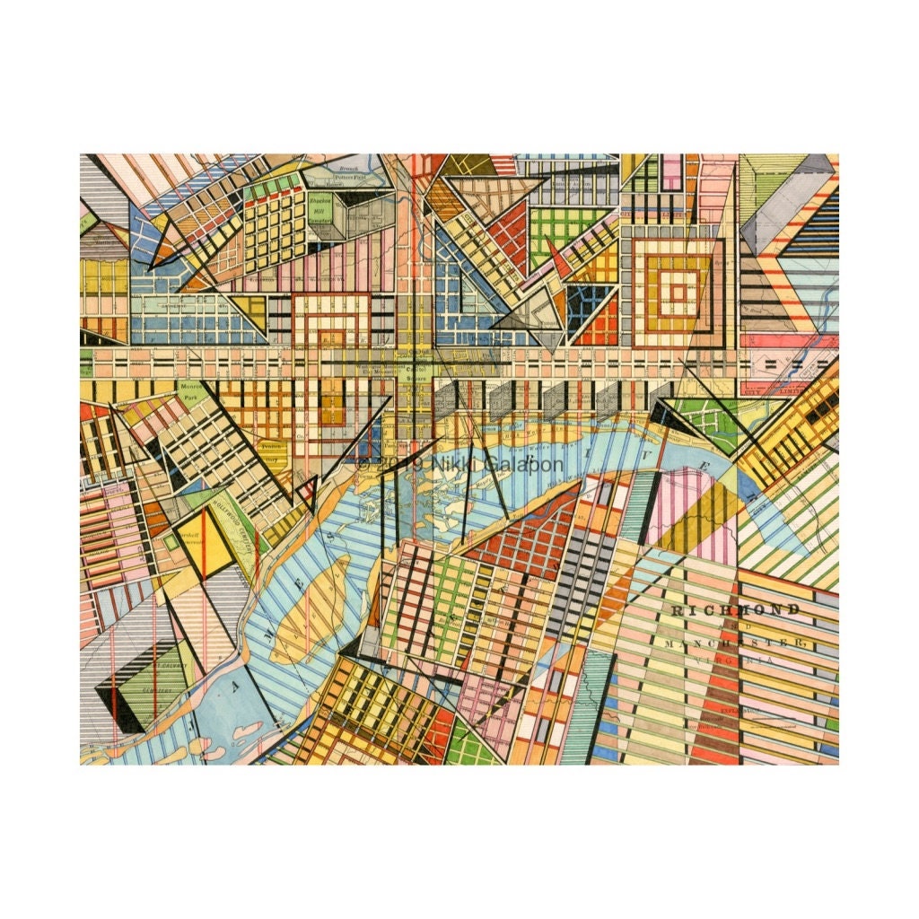 Richmond Virginia Print: archival giclee reproduction of original RVA city map art multi-color modern art geometric shapes choose your size