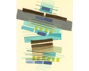 Stack #8: Original Monotype ACEO, Artist Trading Card, ATC, abstract modern art, green blue turquoise jade brown beige