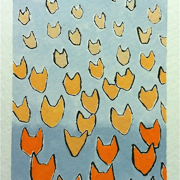 Orange Cats on Gray, ORIGINAL ACEO gouache painting on Artist Trading Card
