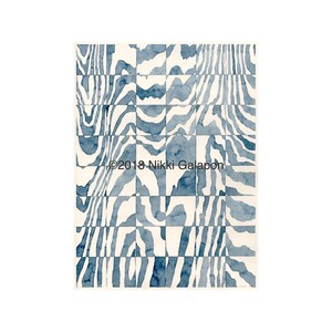Indigo Grain acquerello originale pittura 12"x16" astratto arte moderna indaco blu e bianco motivo venature del legno su carta geometrica