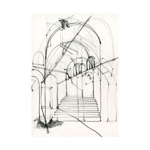 Europe 1990 001 12&quot;x16&quot; PRINT of architectural pencil travel abroad sketch archways and stairs