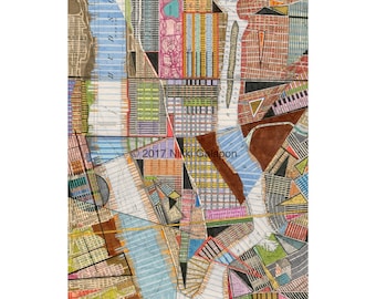 Lower Manhattan Print: archival giclee reproduction of original city map art multi-color modern art geometric shapes choose your size