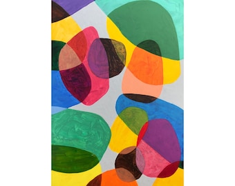 Colore Cuneo Due: originale colorato dipinto ad olio astratto 4"x6" forme geometriche d'arte moderna