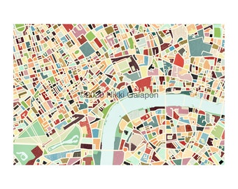 Modern Map of London: 12”x18” archival giclee print of original map art geometric pastels