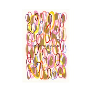 Pink Yellow Gold Ovals 02: original watercolor painting abstract modern art 5.5&quot; x 8.5&quot; metallic gold accents