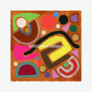 Abstract Composition 210924 04: original acrylic painting on canvas 10&quot;x10&quot; matted bright colorful neon shapes geometric modern art