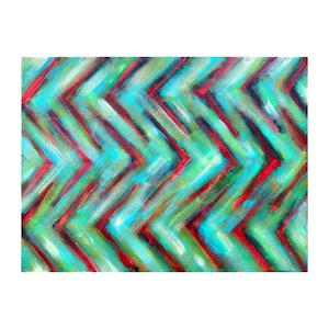 Red Green Chevron: original acrylic abstract painting on stretched canvas, 12&quot;x16&quot; geometric modern art