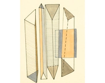 ACEO 001: 5"x7" or 10"x14" PRINT of original geometric drawing grey beige tan black