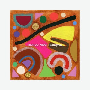 Abstract Composition 210924 01: original acrylic painting on canvas 10&quot;x10&quot; matted bright colorful neon shapes geometric modern art