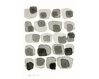 Grey Slate 03: Original ACEO watercolor painting monotone shades of grey pattern abstract minimalist modern art contemporary wall decor