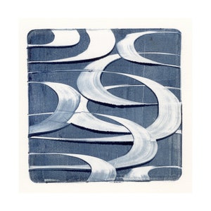 Original OOAK monotype indigo abstract minimalist modern art