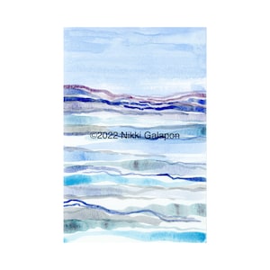 Turquoise Blue Violet Landscape 01: original abstract landscape watercolor painting on paper small 6&quot;x9&quot; loose expressive layers modern art