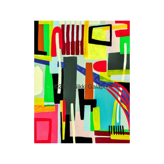 アクリル画　抽象画 アクリル画作品「陽の当たる場所」、アクリル絵の具の風景抽象画