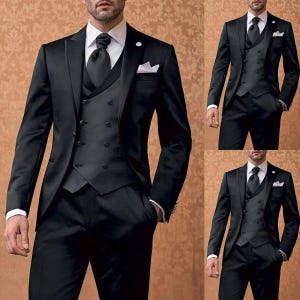 Men’s Slim Fit Business Suit – Single Breasted Tuxedo | Peak Lapel Jacket, Vest & Pants Set for Formal Office or Event