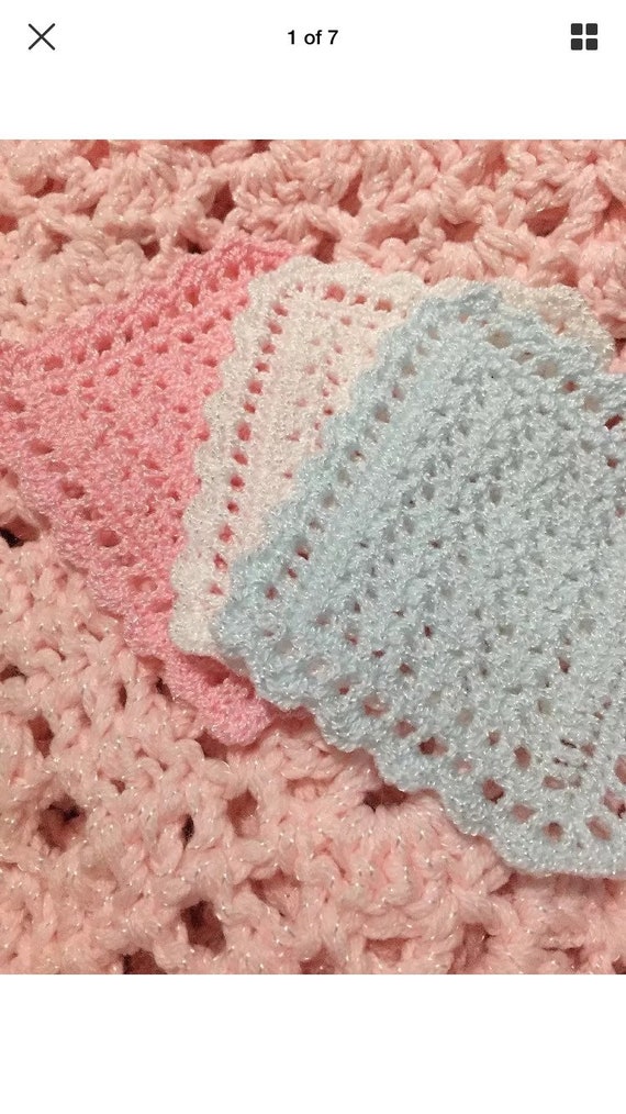 CROCHETED BY ARTIST Gray MINIATURE DOLLHOUSE BLANKET 3 X 6 Inches
