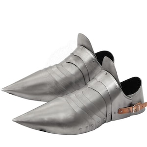 Medieval Knight Armor 18 Gauge Steel BOTN Sabatones for LARP & Cosplay, Authentic Knight Steel Shoes, Perfect Costume Accessories