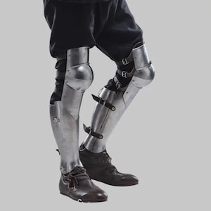 Medieval Knight Armor Leg Greaves with Knee Caps | Polished Steel Protection for LARP & Cosplay Halloween Costume