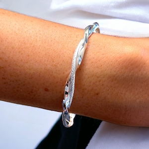 Sterling Silver Twisted Bangle | Mobius Twisted Strand Silver Bracelet Bangle | Hammered Bangle | 925 Silver Bracelet | Adjustable Bangle