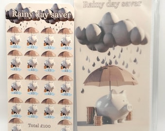 Rainy Day Savings Tracker, Laminated Cash Stuffing Wallet