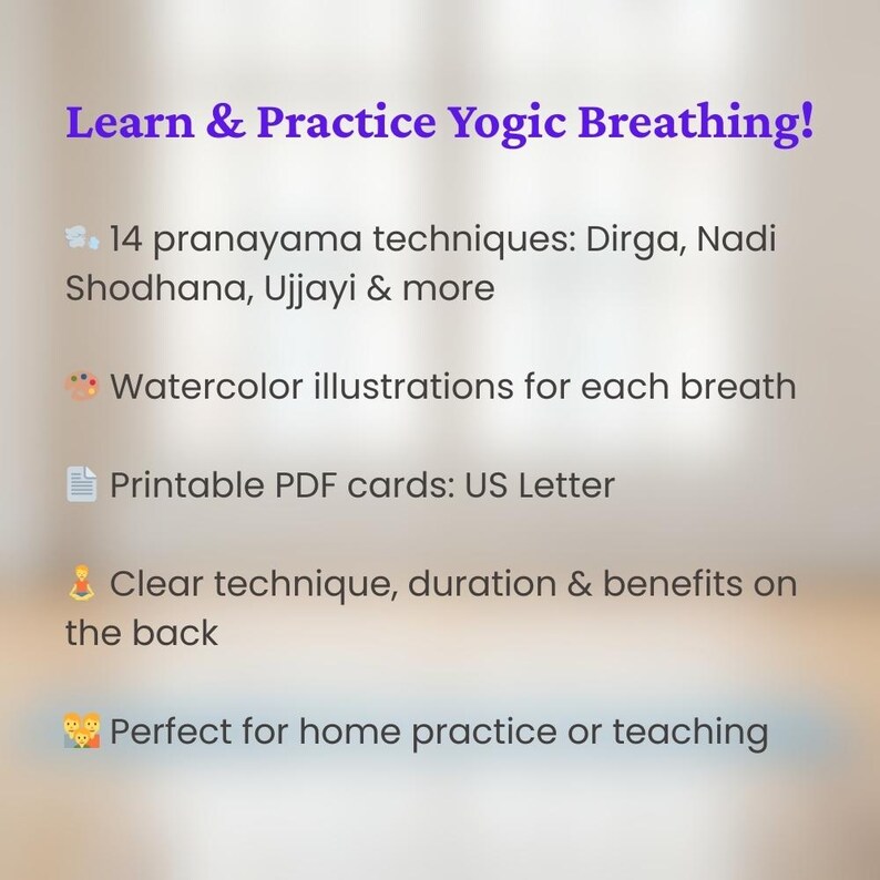 Breathing Techniques Printable | 14 Pranayama & Yoga Breathwork Cards