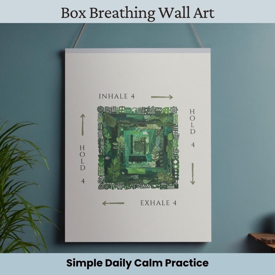 Box Breathing Poster Nature Printable – Calming Breathwork Wall Art – Anxiety Relief Breathing ...
