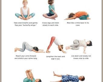 Kids Bedtime Yoga Poster | Bedtime Yoga Routine for Kids | Printable Kids Yoga Sequence | Calming Evening Routine Ages 3–6