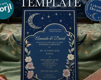 Celestial Wedding Invite – Editable Starry Night A5 Template