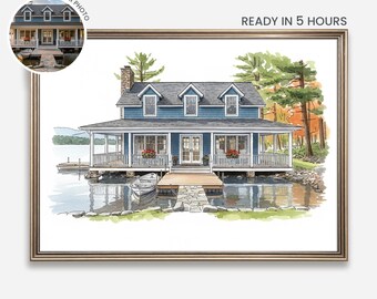 House portrait, house painting, house portrait from photo, realtor closing gift, housewarming gift, farmhouse frame, custom portrait, framed
