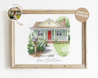 Aangepaste aquarel huis portret, aquarel huis schilderij, gepersonaliseerd housewarmingcadeau, eerste cadeau huis, sluitingscadeau makelaar, portret thuis