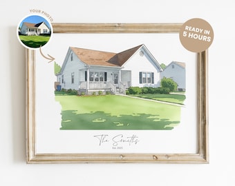 Custom Watercolor House Portrait: Framed Home Painting, Realtor Closing Gift