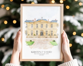 Custom Watercolor Wedding Venue Sketch Hand Drawn Personalised Gift Custom Building Illustration Presents for Couple Ideas Couple Gift
