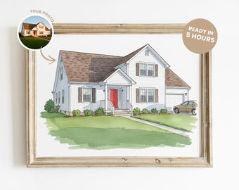 Retrato de casa en acuarela personalizado, pintura de casa en acuarela, regalo de inauguración de casa personalizado, regalo para la primera vivienda, regalo de cierre de agente inmobiliario, retrato de casa