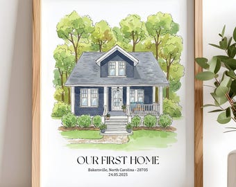 Home portrait, house painting, housewarming gift, our first home sign, home sweet home sign, watercolor home, house portrait, realtor gift
