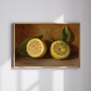 Vintage Lemon Still Life Landscape Wall Art Print – Rustic Kitchen Décor – Farmhouse Dining Room Artwork