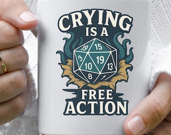 Retro lustiges Weinen ist eine freie Action-Tasse, Würfel-Rollenspiel-Kaffeetasse, DND-Geschenk für Dungeon-Meister, Tabletop-Fantasy-Gaming-Liebhaber