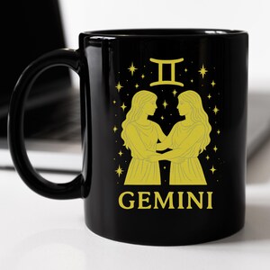 Gemini Zodiac Sign Mug - Glowing Cosmic Astrology Coffee Cup for Star Sign Fans, Horoscope Gift for Gemini Season Birthdays