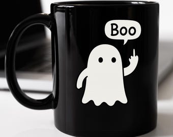 Halloween Mug, Boo Middle Finger Ghost Mug, Funny Ghost Coffee Mug, Halloween Ghost Cup, Spooky Ghost Mug, Ghost Coffee Cup