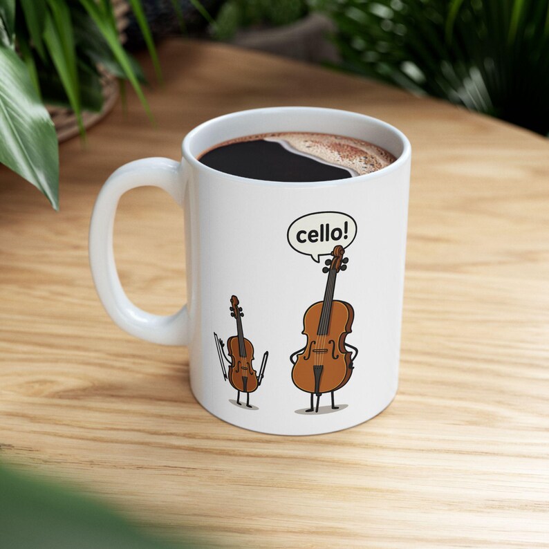 Funny Cello Pun Mug, Music Teacher Gift, Violinist Coffee Cup, Orchestra Humor Mug, Musician Gift Idea, String Instrument Joke Mug image 3