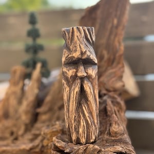 Gordon – 4” Hand-Carved Basswood Spirit Face – Stained & Coffee-Treated – Rustic Woodland Decor