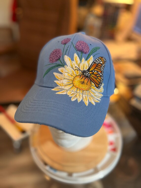 Hand Painted Monarch Butterfly and Flowers, Soft Adjustable  display picture 3