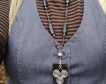 Sterling Spiral and Recycled Glass Necklace