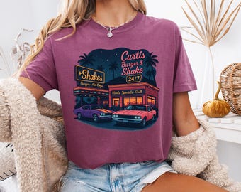 Graphic Tee Vintage Muscle Car Retro Diner Neon 90s Style Comfort Colors V8 Car
