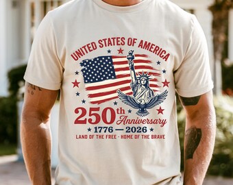 Camiseta del 250 aniversario, Camiseta de Estados Unidos de América, USA 250 años 1776 2026, Regalo patriótico del 4 de julio con águila de la libertad, Comfort Colors 1717