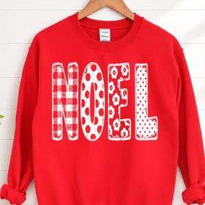 NOEL Shirt & Sweatshirt, Patchwork Christmas Top, Vintage Noel Tee, Rustic Holiday Pullover, Christmas Graphic Shirt, Holiday Gift