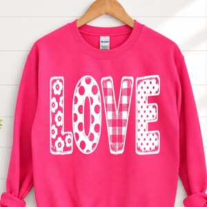 LOVE Christmas Shirt & Sweatshirt, Patchwork Holiday Top, Vintage Love Tee, Rustic Christmas Pullover, Holiday Gift