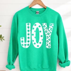 JOY Christmas Shirt & Sweatshirt, Patchwork Holiday Top, Vintage Joy Tee, Rustic Christmas Pullover, Holiday Gift